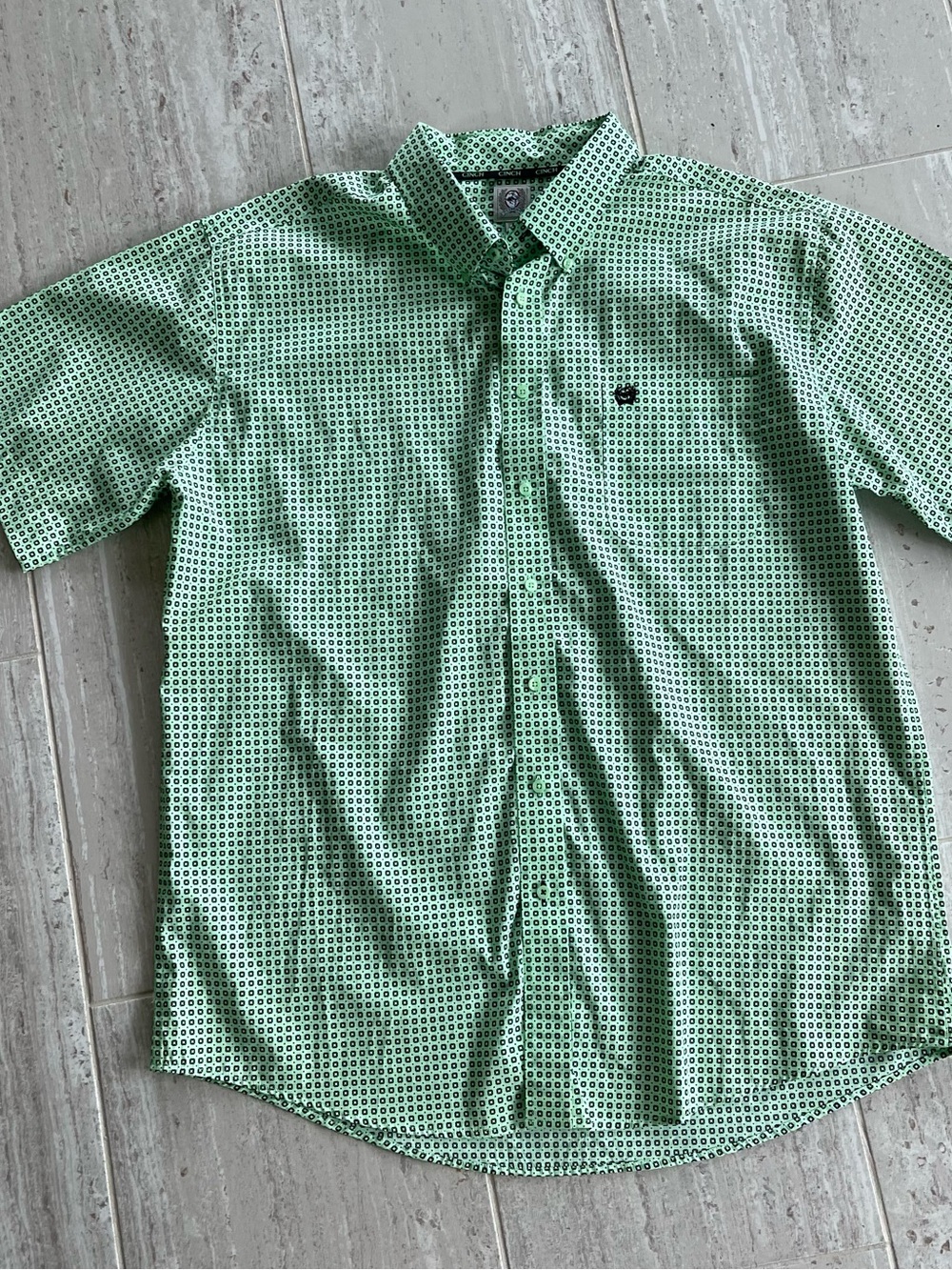 Cinch Men's Green Geometric Short-Sleeve Button-Down Shirt